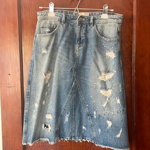 Zara Distressed Denim Skirt